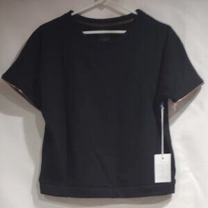 LIME AND VINE SHORT BLACK SLEEVE SWEATSHIRT WITH COPPER ZIPPER SLEEVE ACCENT MED